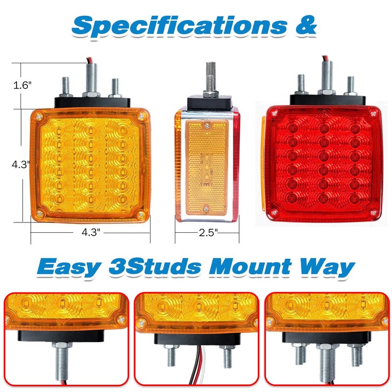 BukNikis أضواء قاعدة LED أمبر/أحمر مزدوجة الوجه 39 LED إشارة انعطاف ضوء مثبت على الفندر لشاحنات النقل الثقيلة تريلر فريختلاين بيتر بيلت كينورث ماك ويسترن ستار (جانب السائق/الراكب، عبوة من 2) - Image 5